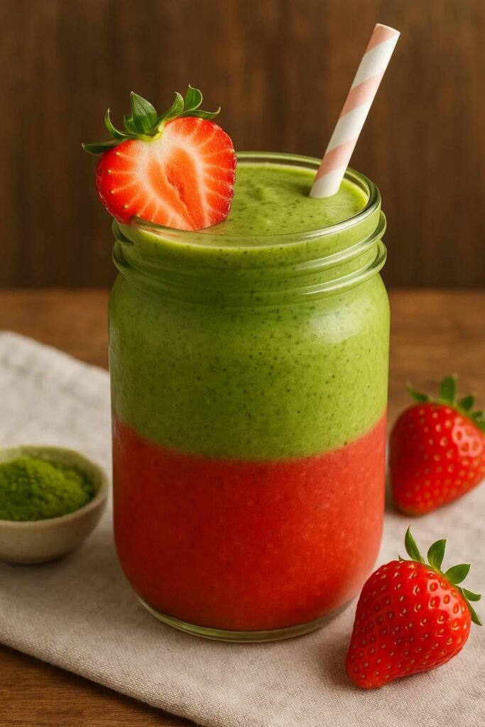 Matcha And Strawberry Layered Smoothie