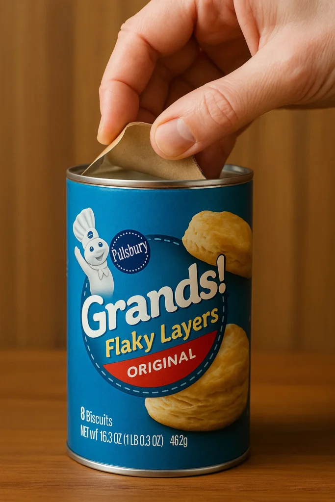 Opening Pillsbury Grands Flaky Layers Original Biscuits Can by Using Hand