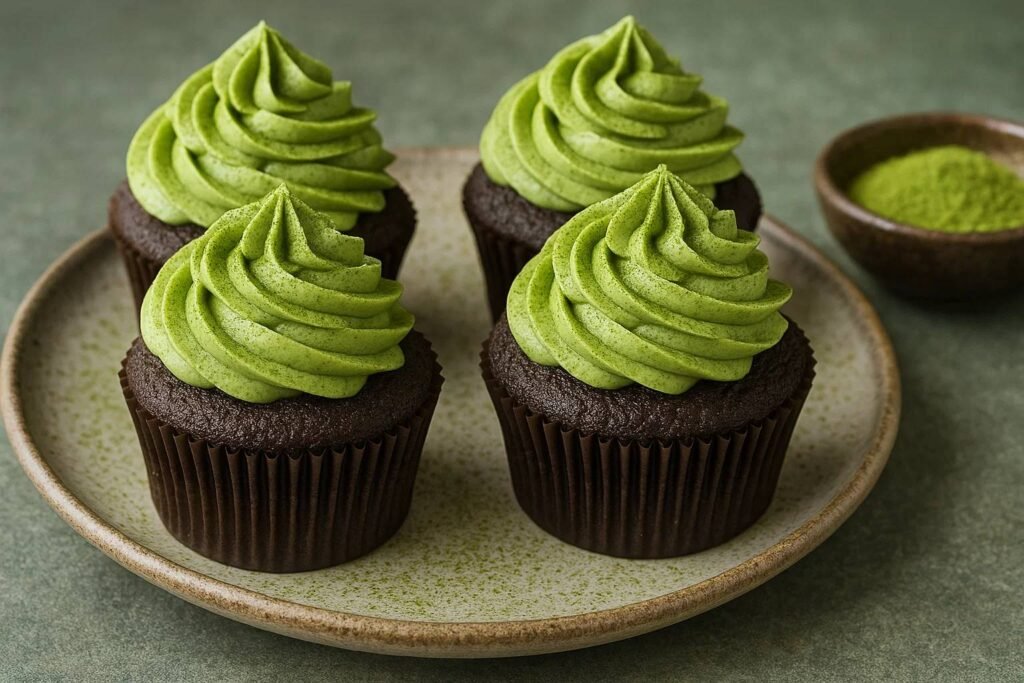 Dark Chocolate Cupcakes with Matcha Green Tea Frosting